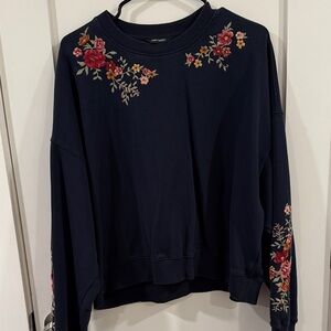 DRIFTWOOD Navy Sweatshirt with Floral Embroidery size Large